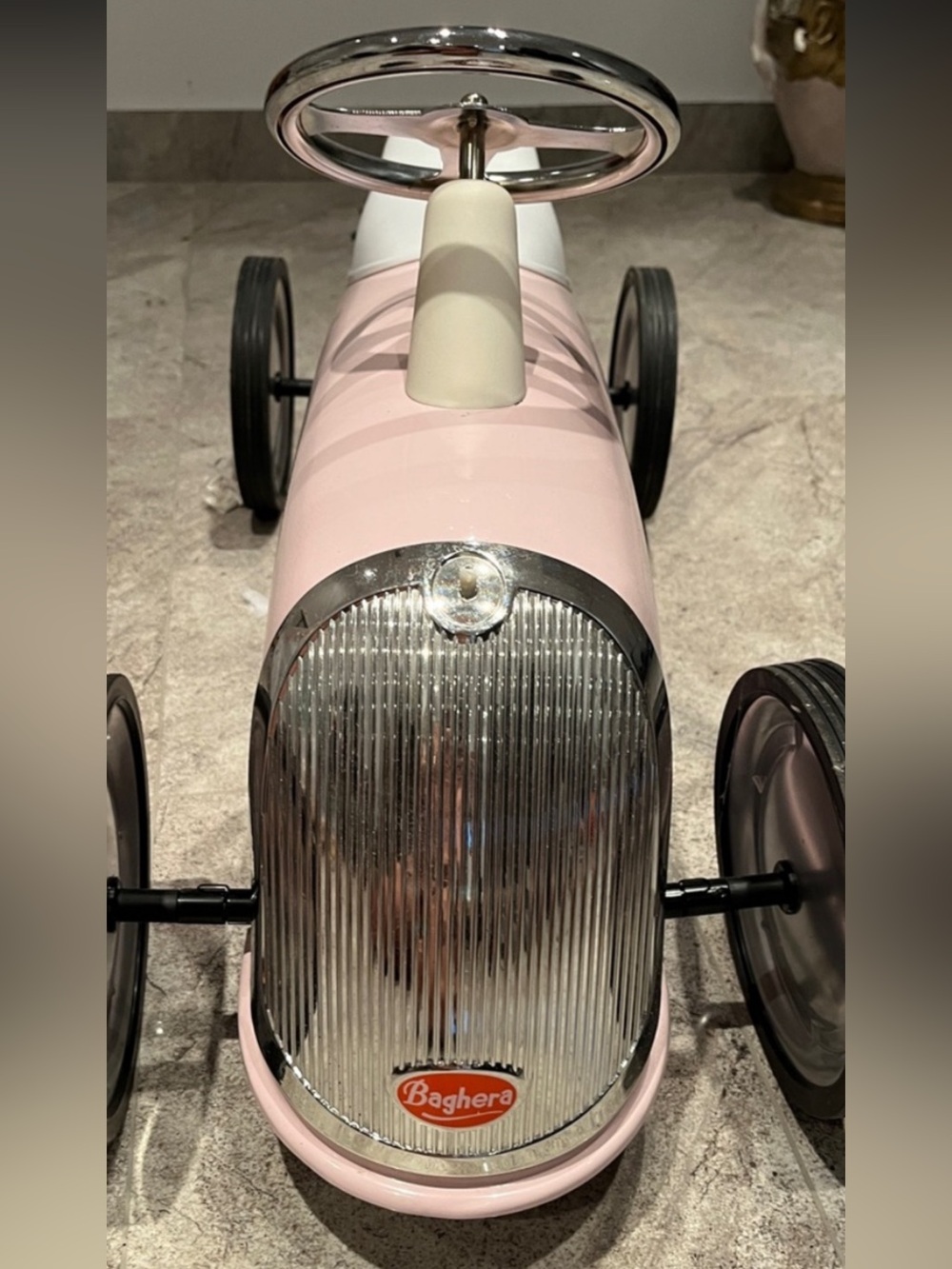 Pink Vintage-Style Ride-On Car for Kids